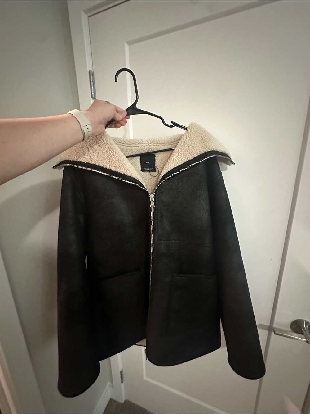 Cozy Shearling-Lined Faux Leather Jacket - Black/Tan
